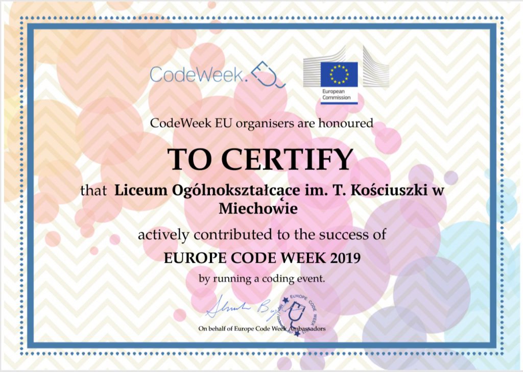 certyfikat Codeweek